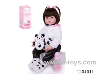 60cm soft plastic doll (wig cover) with bottle, magnetic pacifier, diaper, birth card, circle panda