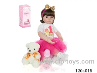 60cm soft plastic doll (wig cover) with bottle, magnetic pacifier, diaper, birth card, shoes, bear