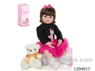 60cm soft plastic doll (wig cover) with bottle, magnetic pacifier, diaper, birth card, shoes, bear