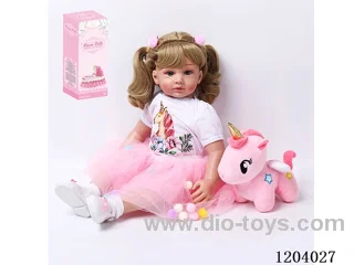 60cm soft plastic doll (wig cover) with bottle, magnetic pacifier, diaper, birth card, shoes, unicorn