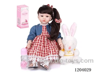 60cm soft plastic doll (wig cover) with bottle, magnetic pacifier, diaper, birth card, shoes, rabbit