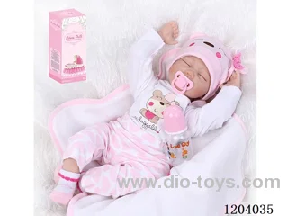 55cm soft plastic doll (wig cover) with bottle, magnetic pacifier, diaper, birth card, no mat