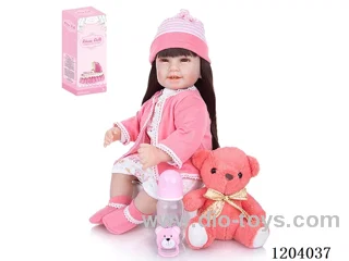 55cm soft plastic doll (wig cover) with bottle, magnetic pacifier, diaper, birth card, bear