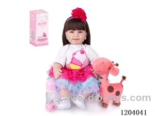 55cm soft rubber doll (wig cover) with bottle, magnetic pacifier, diaper, birth card, shoes, giraffe