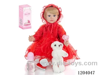 60cm soft plastic doll (wig cover) with bottle, magnetic pacifier, diaper, birth card, shoes, bear