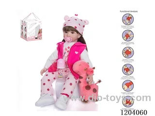 60cm doll (wig cover) with bottle, magnetic pacifier, diaper, birth card, shoes, giraffe, with gravity sensing voice function