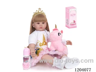60cm soft plastic doll (wig cover) with bottle, magnetic pacifier, diaper, birth card, shoes, unicorn