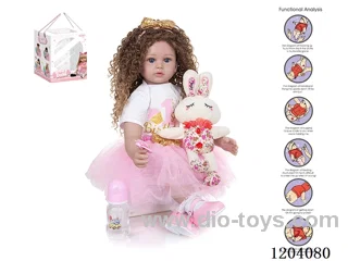 60cm doll (wig cover) with bottle, magnetic pacifier, diaper, birth card, shoes, closed eyes rabbit, with gravity sensing voice function