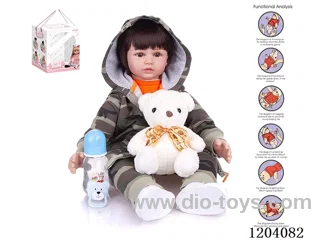 60cm doll (wig cover) with bottle, magnetic pacifier, diaper, birth card, shoes, bear with gravity sensing voice function