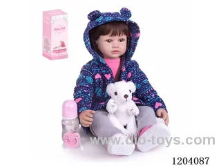 60cm soft plastic doll (wig cover) with bottle, magnetic pacifier, diaper, birth card, shoes, bear