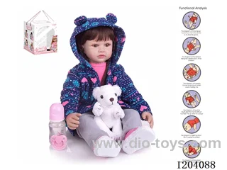 60cm doll (wig cover) with bottle, magnetic pacifier, diaper, birth card, shoes, bear with gravity sensing voice function