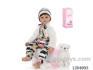 60cm soft plastic doll (wig cover) with bottle, magnetic pacifier, diaper, birth card, shoes, bear