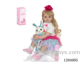 60cm soft plastic doll (wig cover) with bottle, magnetic pacifier, diaper, birth card, shoes, bunny