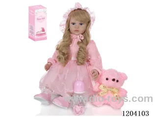 60cm soft plastic doll (wig cover) with bottle, magnetic pacifier, diaper, birth card, shoes, bear