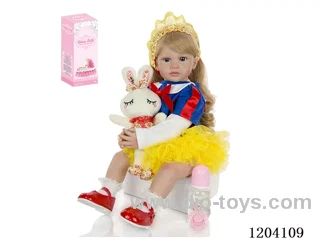 60cm soft plastic doll (wig cover) with bottle, magnetic pacifier, diaper, birth card, shoes, closed eyes rabbit