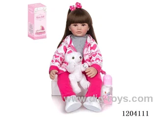 60cm soft plastic doll (wig cover) with bottle, magnetic pacifier, diaper, birth card, shoes, bear