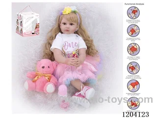 55cm simulation doll (wig) with bottle, magnetic nipple, diaper, birth card, little plush bear, with gravity sensing voice function.