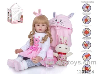 55cm simulation doll (wig) with bottle, magnetic nipple, diaper, birth card, rabbit, with gravity sensing sound function.