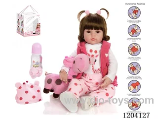 60cm simulation doll (wig) with bottle, magnetic nipple, diaper, birth card, giraffe, shoes, with gravity sensing sound function.
