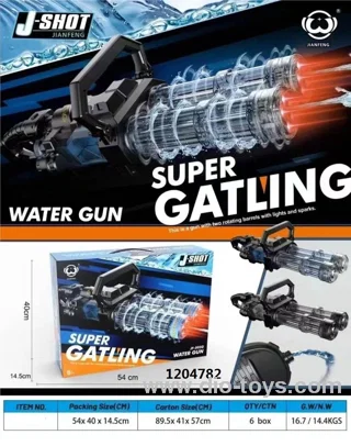 Black Super Gatling Electric Water Gun with lights & Sparks in color box