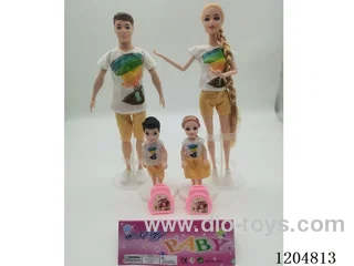 Parent-child 11.5-inch solid Barbie with 2 5-inch solid Barbie with school bag 2 mixes