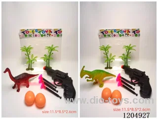 Simulation Scene 9pcs Revolver Needle Gun with 3 Needles, 1 Ancient Dinosaur, 2 Coconut Trees, 2 Dinosaur Eggs