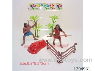 2 Simulated Ancient Savages, 2 Coconut Trees, 1 Stone, 2 Fences