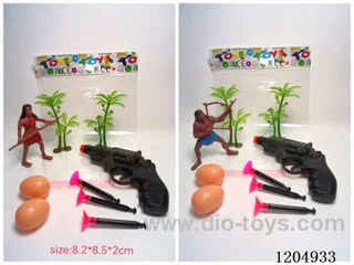 Revolver with 3 Needles, 1 Ancient Savage Simulator, 2 Coconut Trees, 2 Dinosaur Eggs