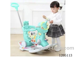 Turn to the 3-in-1 rocking horse/Can be implemented，Sliding capability，Can turn 360 degrees，With guardrails