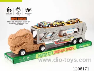 Inertia Dinosaur Tractor with two police cars + three metal carts