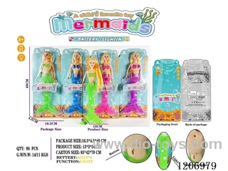 13.5 inch 18CM long hair lights mermaid Barbie (including battery /4-color mixed to Pack)