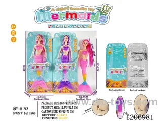 13.5 inch 18CM long hair lights mermaid Barbie (including battery /2-color mixed to Pack)