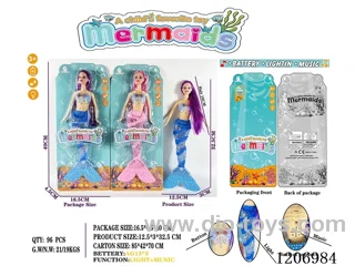 13.5 inch 18CM long hair lighting music mermaid Barbie (including battery /2-color mixed to Pack)