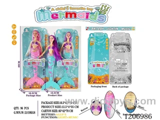 13.5 inch 18CM long hair lighting music mermaid Barbie (including battery /2-color mixed to Pack)