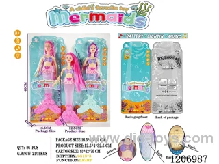 13.5 inch 18CM long hair lighting music mermaid Barbie (including battery /2-color mixed to Pack)