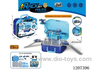 Police car parking lot storage box set (6 random 3 +1 helicopter)