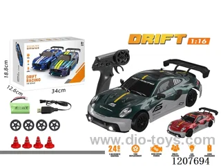 1: 16-Porsche full-scale drift RC car-green/red includes battery.