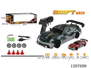 1: 16-Porsche full-scale drift RC car-green/red includes battery.