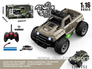 1:16 Four-way military off-road vehicle with lights (including batteries) Army Green/Desert Yellow