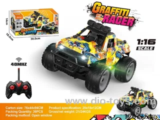 1:16 Four-way graffiti off-road vehicle with lights (including batteries) Army Green/Desert Yellow