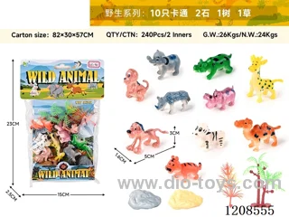 animal set-10 cartoon wild animals, 2 stones, 1 tree and 1 grass