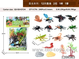 animal set-12 insects, 2 stones, 1 tree and 1 grass