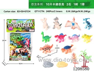 animal set-10 cartoon dinosaurs, 2 stones, 1 tree and 1 grass