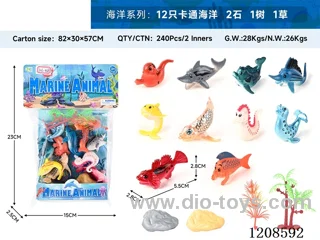 animal set-12 cartoon oceans, 2 stones, 1 tree and 1 grass