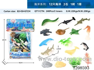 animal set-12 oceans, 2 stones, 1 tree and 1 grass.