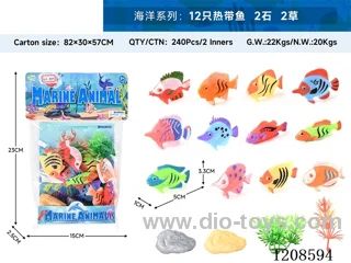 animal set-12 tropical fish, 2 stones and 2 grasses