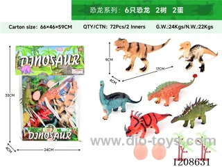 animal set-Six dinosaurs, two trees and two eggs.