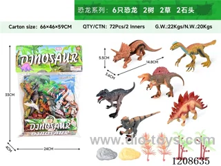 animal set-6 dinosaurs, 2 stones, 2 trees and 2 grasses.