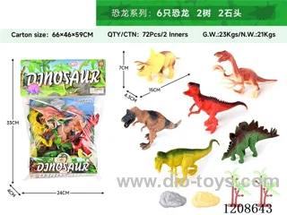 animal set-Six dinosaurs, two trees and two stones.
