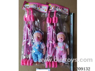 12 inch doll set - Printed suspenders + Pacifier + Trolley